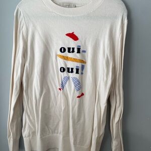 LOFT Cream and Charcoal Crewneck Sweater